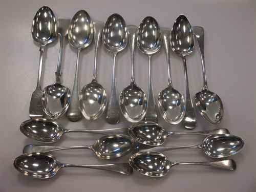 Lot 247 - A collection of silver dessert and tablespoons,...