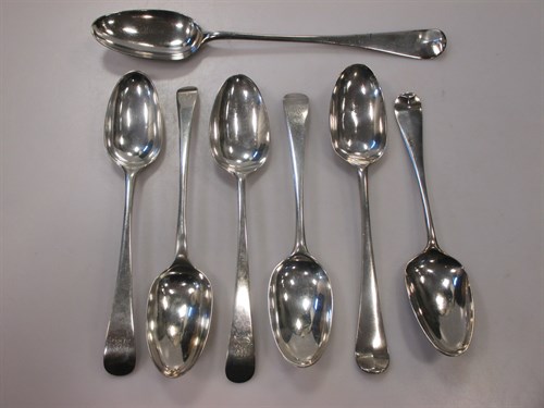 Lot 251 - Six George II and George III tablespoons and a...
