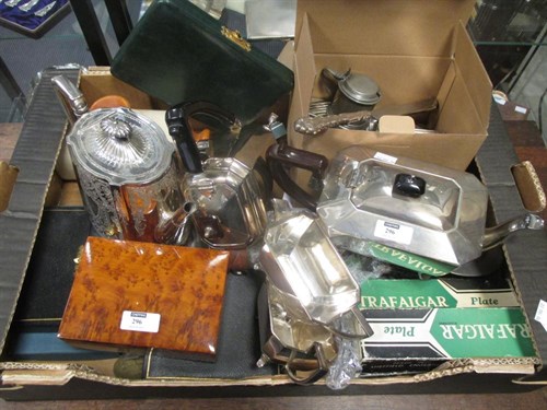 Lot 296 - A box of plated wares, a plated teaset,...