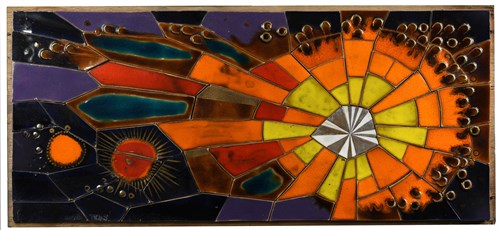 Lot 37 - Jean Powell of Craig Bragdy Design, Denbigh, Wales, a tiled Planets panel