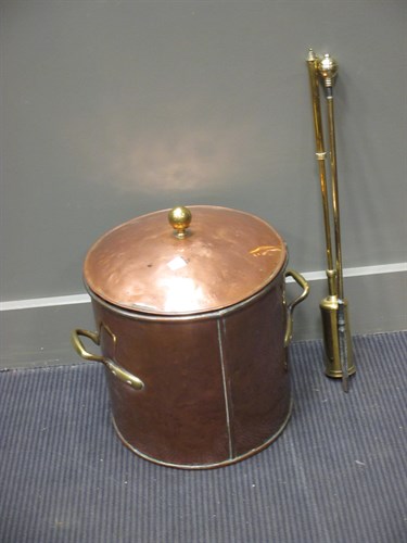 Lot 447 - A brass fire curb, poker and brush and a...