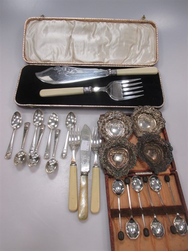 Lot 277 - Seven silver teaspoons and four silver pin...