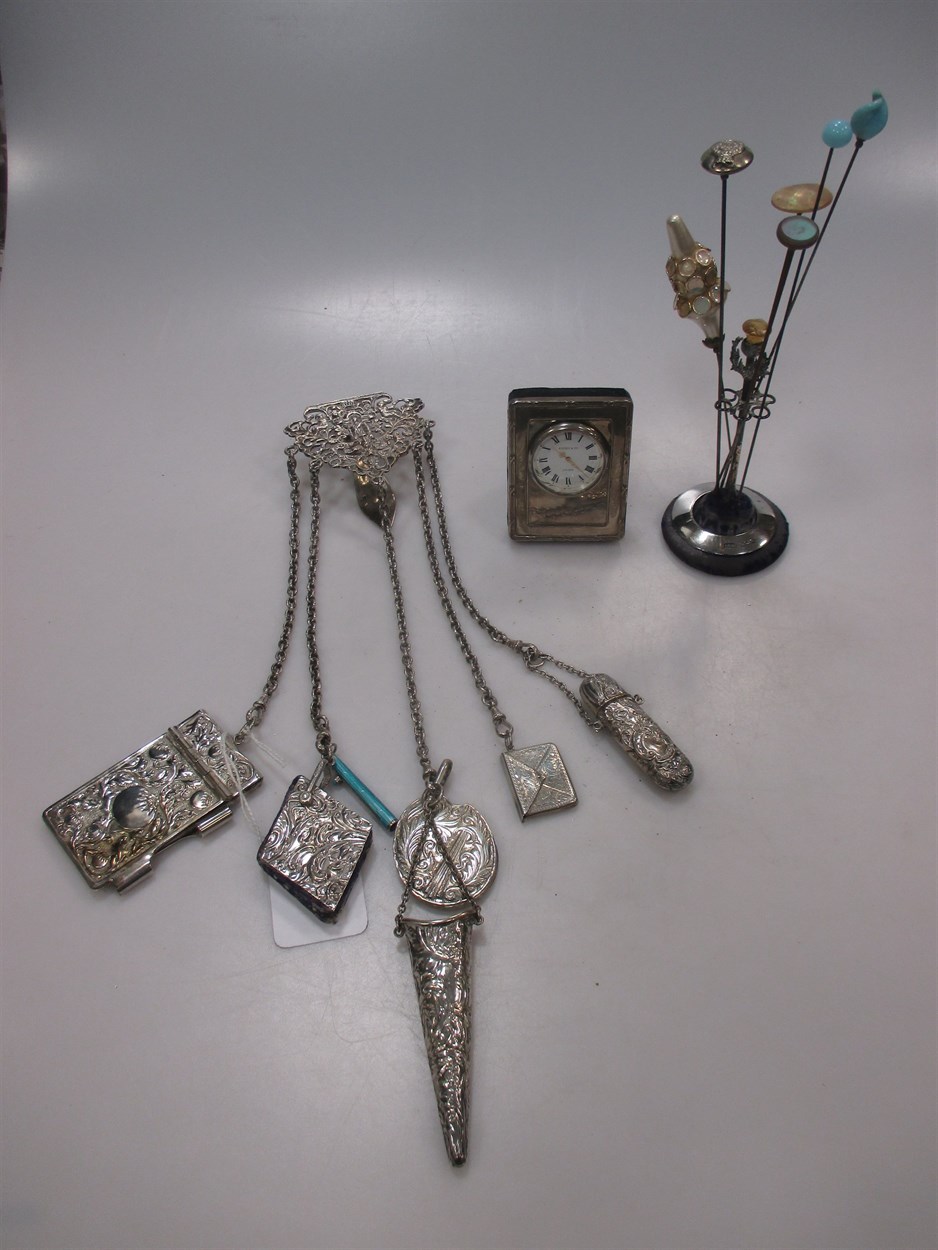 Lot 194 - A silver chatelaine together with various hat...