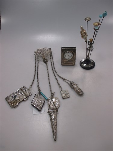 Lot 194 - A silver chatelaine together with various hat...