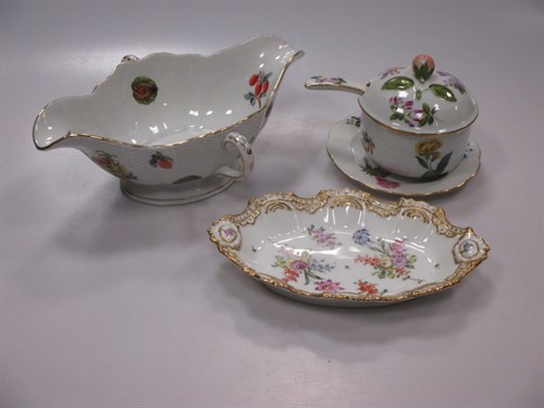 Lot 69 - A Herend porcelain two handled sauceboat and a...