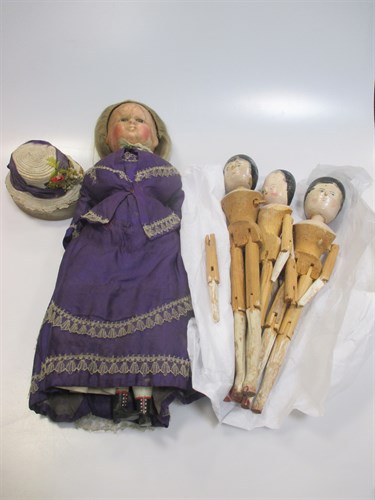 Lot 173 - A 19th century wax doll and hat along with a...