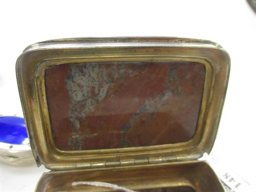Lot 148 - A silver and blue enamel pill box, a silver...