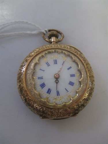 Lot 188 - A yellow metal ladies pocket watch with enamel...
