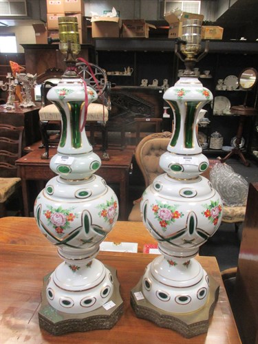 Lot 390 - A Pair of bohemian glass lamps (2)