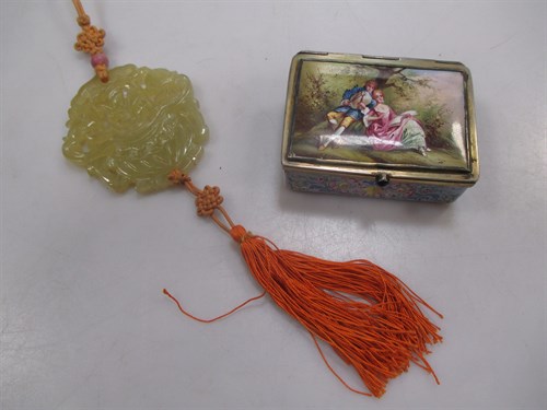 Lot 143 - A Chinese hardstone carving pendant; a French...