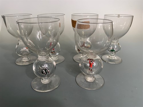 Lot 10 - A set of six hunting hollow stem glasses...