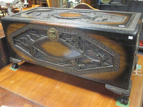 Lot 409 - A Chinese mid 20th century camphor wood carved...