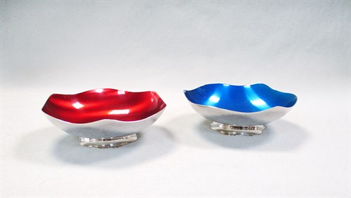 Lot 108 - A pair of Danish enamelled electroplate dishes, probably by Carl Cohr