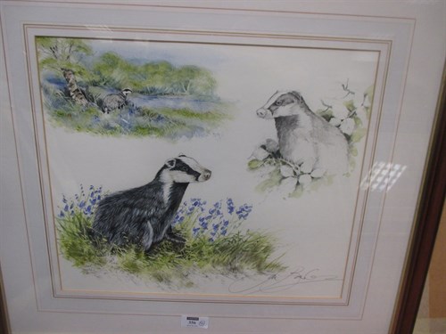 Lot 356 - Ian Bowles, Vignettes of Badgers, watercolour,...