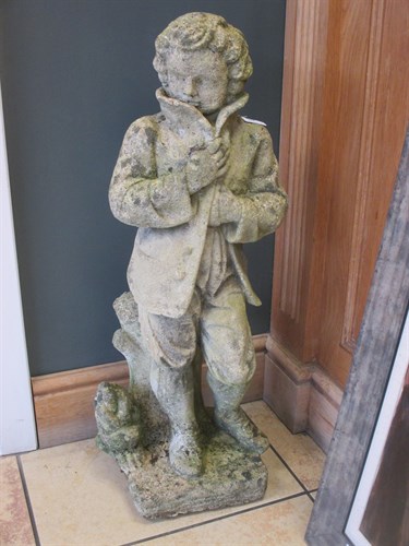 Lot 533 - Two composition garden statues: boy 76cm high,...