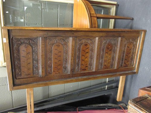 Lot 429 - A double bed head incorporating a 17th century...