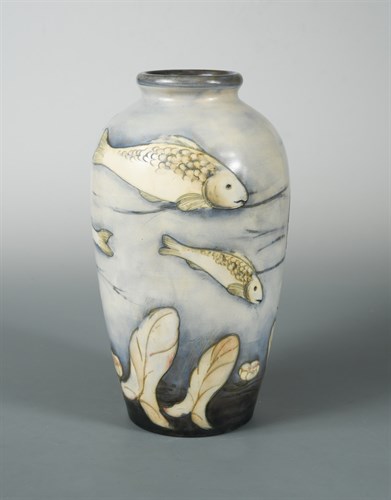 Lot 30 - A rare Moorcroft matt glaze fish vase, circa 1930