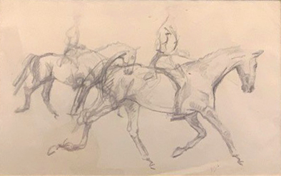 Lot 41 - Michael Lyne, mounted figures, pencil sketch,...