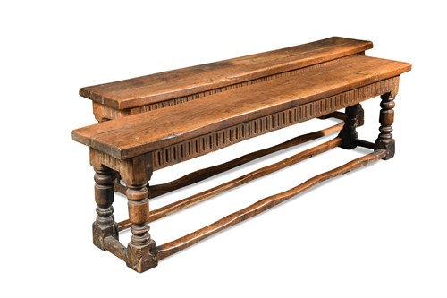 Lot 511 - A pair of oak benches constructed from old timber