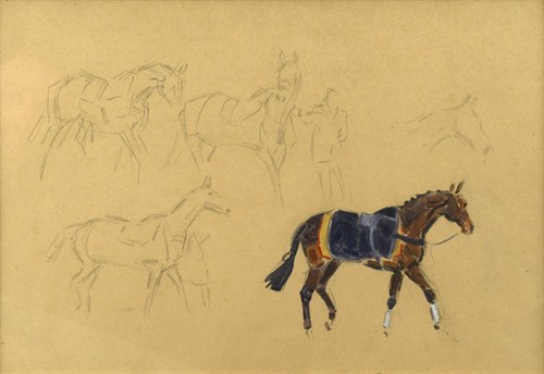 Lot 51 - Peter Biegel, Horses, pencil and watercolour...