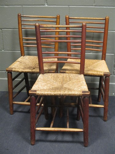 Lot 471 - A set of six 19th century rush seated ash...