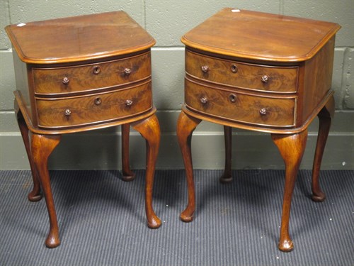 Lot 406 - A pair of bow front mahogany two drawer side...