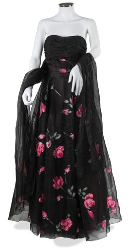 Lot 72 - A hand-painted organza ballgown, 1950s