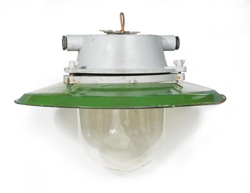 Lot 490 - A mid-century green enamel industrial pendant light