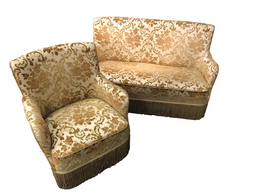 Lot 156 - A small Danish gold floral upholstered sofa and chair en suite