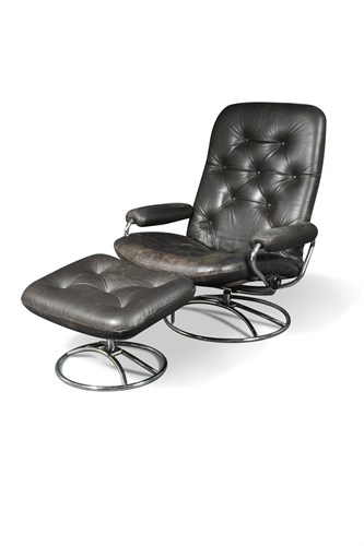 Lot 163 - Ekornes, Norway, a leather and chrome lounge chair and footstool