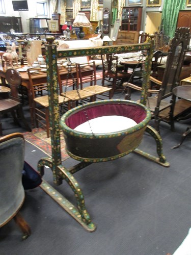 Lot 463 - A Persian painted lacquer crib on stand
