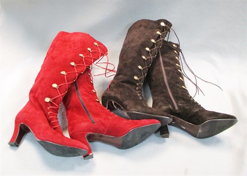 Lot 74 - A pair of Bally 'Domizia' red suede leather knee high boots