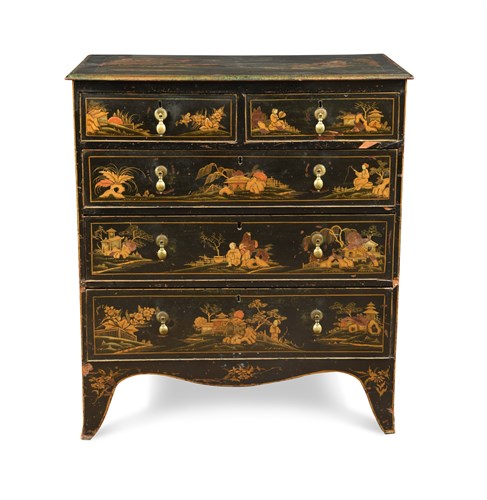 Lot 623 - A late George III black japanned chest of drawers