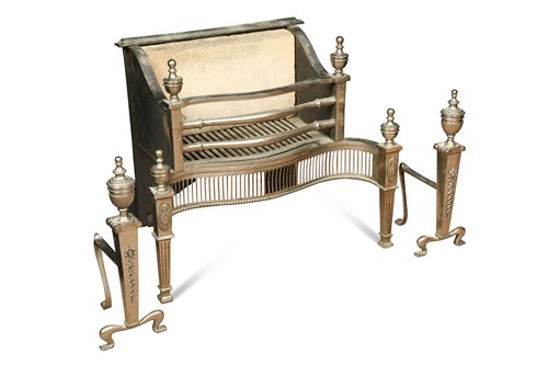 Lot 689 - A George III style polished steel fire grate