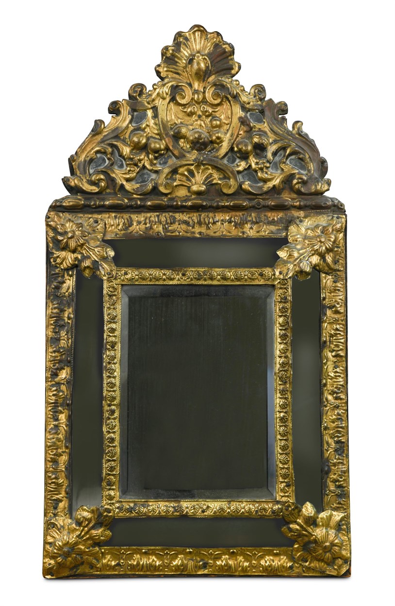 Lot 446 - A pair of Dutch gilt brass wall mirrors