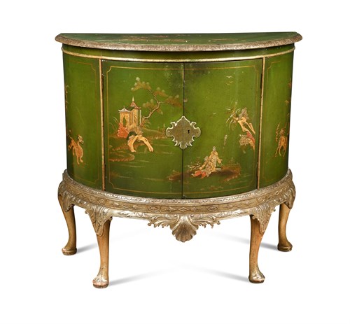 Lot 558 - A 1920s demi-lune green japanned side cabinet