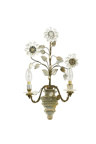 Lot 439 - A set of four twin-branch glass wall lights, probably French