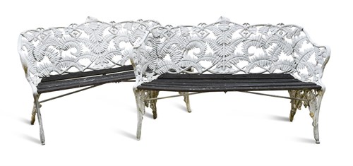 Lot 687 - A pair of Coalbrookdale style cast iron fern pattern benches