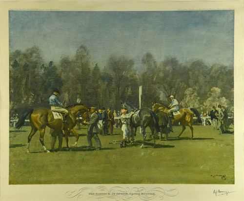 Lot 86 - Sir Alfred Munnings, The Paddock at Epsom,...