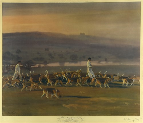 Lot 111 - Sir Alfred Munnings, The Belvoir hounds...