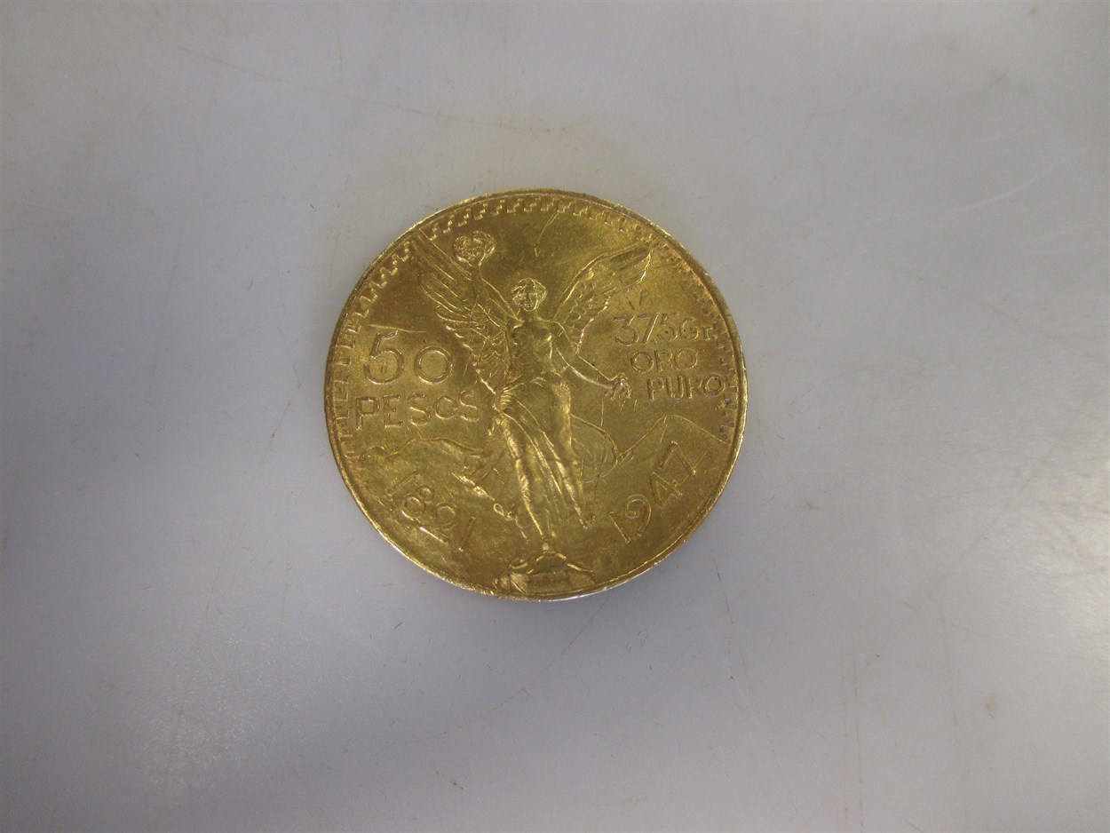 Lot 266 - Mexico gold 50 Pesos coin, 1947