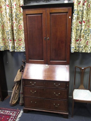 Lot 439 - A George III oak bureau bookcase H217cm W91cm...