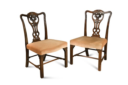 Lot 592 - A pair of George III style mahogany dining chairs, (2)