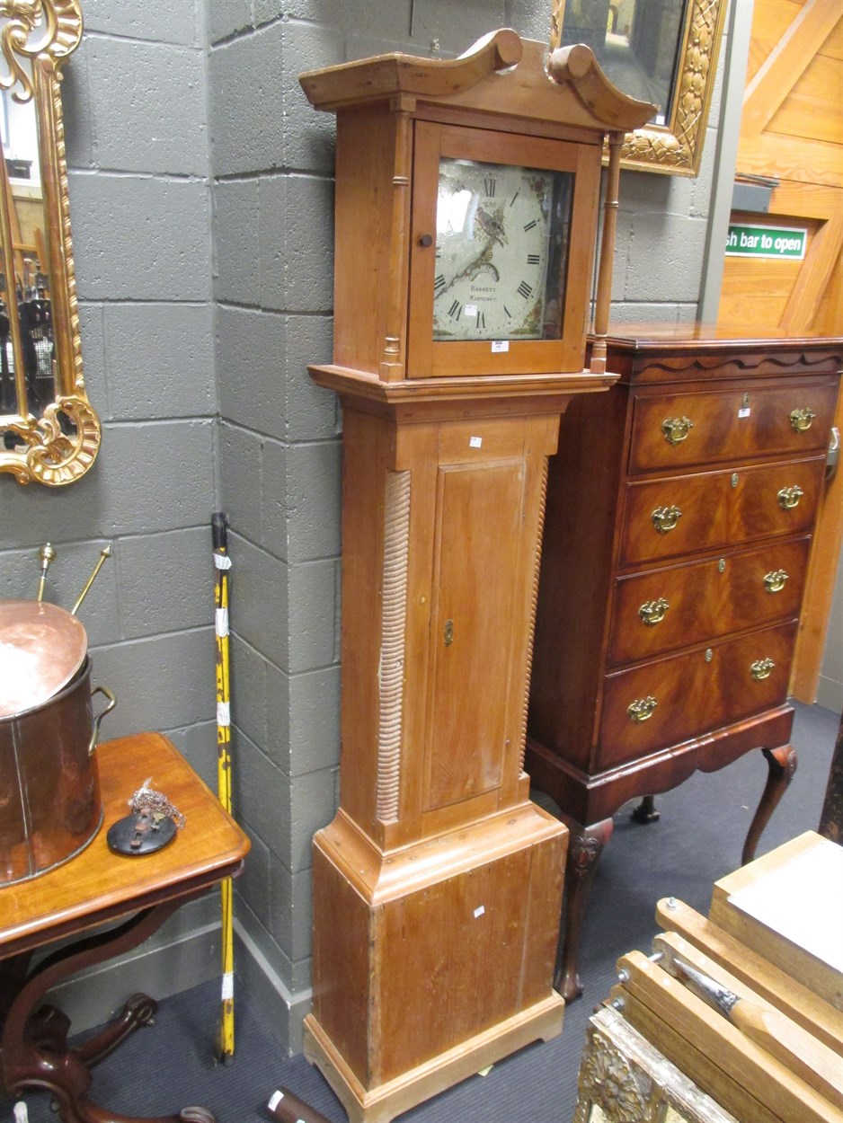 Lot 448 - A pine longcase clock by Bassett Wadhurst...