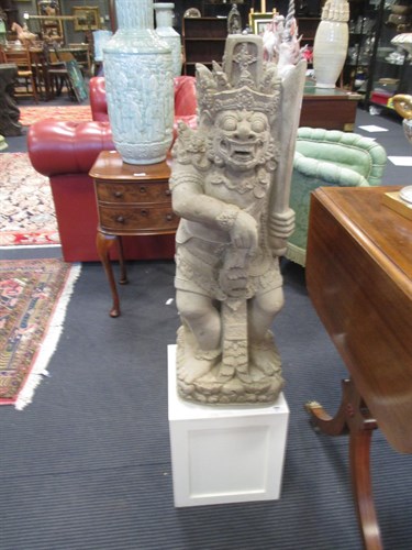 Lot 403 - A pair of Oriental pottery figures of deities...