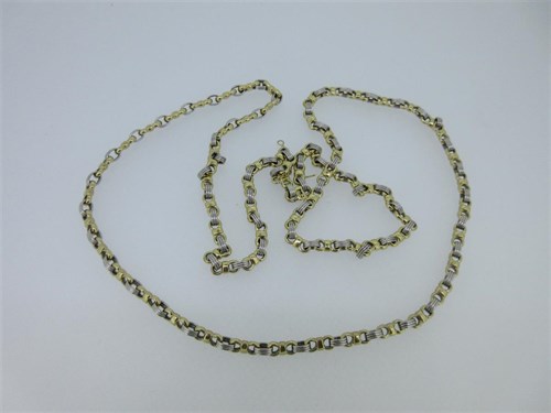 Lot 174 - A French hand made fancy link 18ct gold and platinum chain