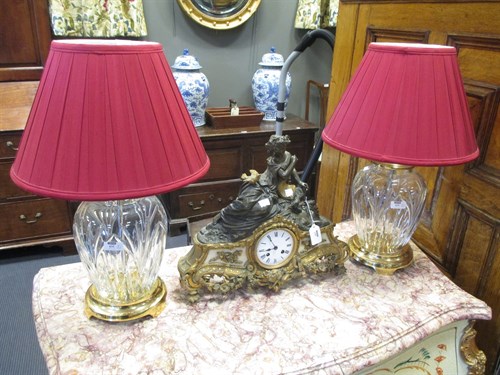 Lot 435 - A pair of cut glass vase lamps