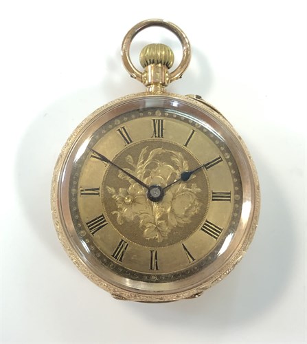 Lot 264 - An unsigned continental 14ct gold open faced pocket watch