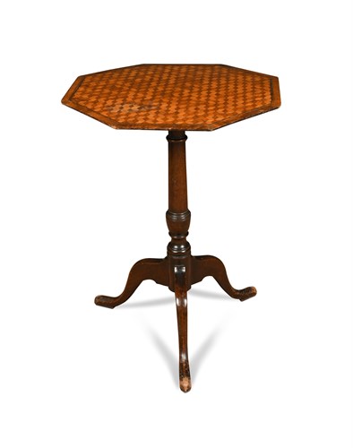 Lot 586 - A late 18th century mahogany parquetry inlaid tripod table