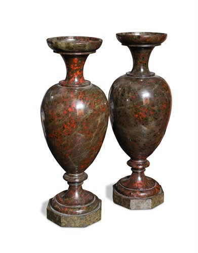 Lot 425 - A pair of serpentinite baluster shape vases